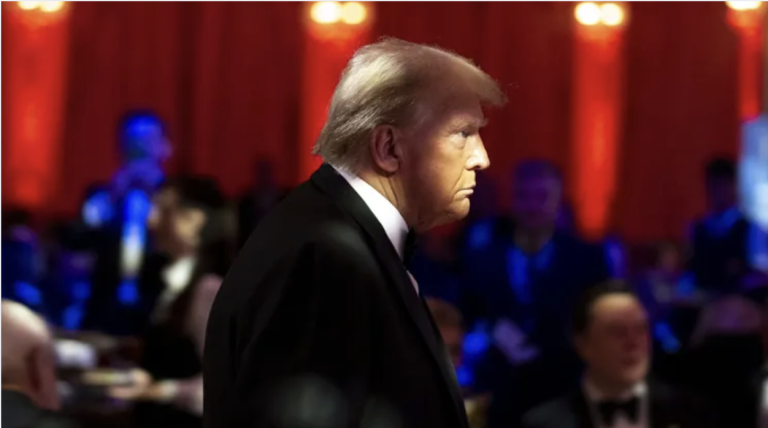 President-elect Donald Trump arrives to speak during an America First Policy Institute gala at his Mar-a-Lago estate on Thursday. (Alex Brandon / The Associated Press)